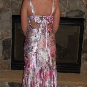 One of a kind pink and purple floral prom gown